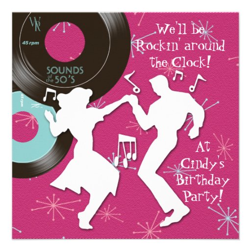 1950's Theme Birthday Party Invitations