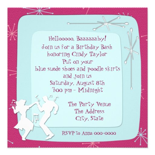 1950's Theme Birthday Party Invitations