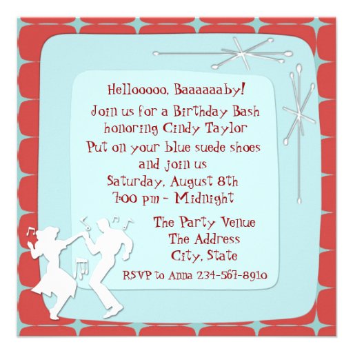 1950's Theme Birthday Party Invitations