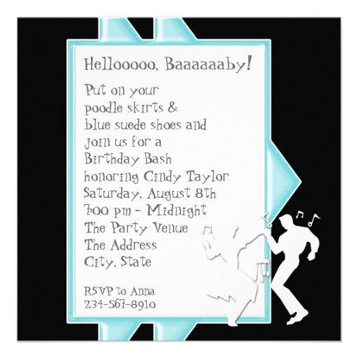 1950's Theme Birthday Party Invitations