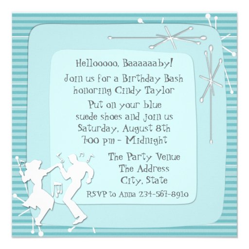 1950's Theme Birthday Party Invitations