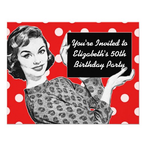 1950s Woman with a Sign Birthday Custom Invites