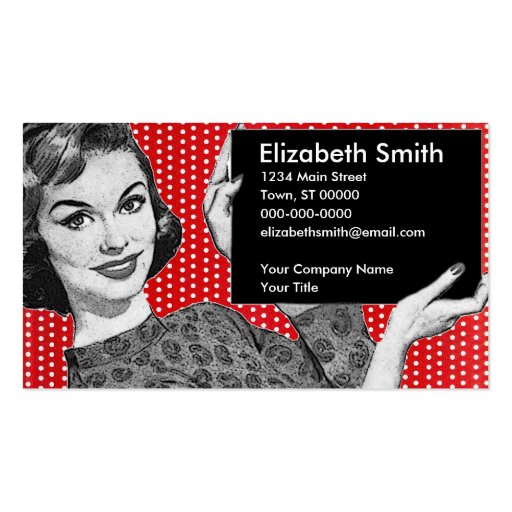 1950s Woman with a Sign Business Card Templates (front side)