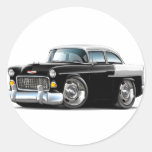 1955 Chevy Belair Black-White Car Round Stickers