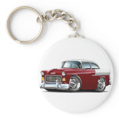 1955 Chevy Belair Maroon-White Car Keychain
