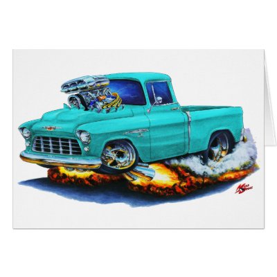 1955 Chevy Pickup Turquoise Truck Greeting Cards by maddmaxart