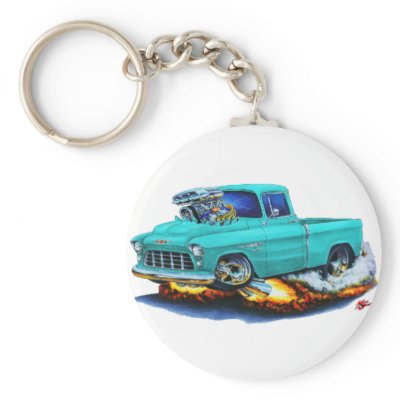 1955 Chevy Pickup Turquoise Truck Key Chains by maddmaxart