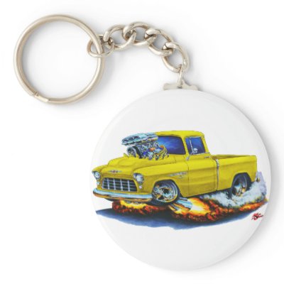 1955 Chevy Pickup Yellow Truck Key Chain by maddmaxart
