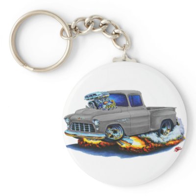 1955 Chevy Stepside Pickup Grey Truck Key Chain by maddmaxart