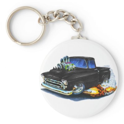 1957 Chevy Pickup Black Key Chain by maddmaxart