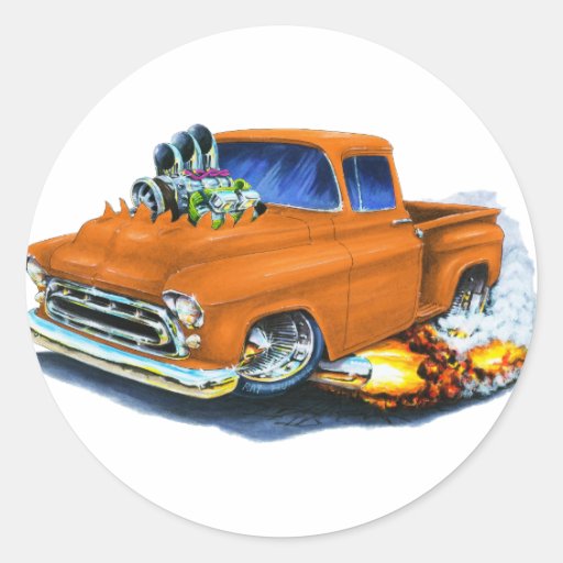 1957 Chevy Pickup Orange Round Stickers