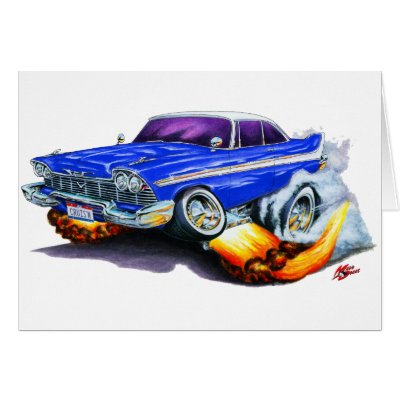 1958 Plymouth Fury Blue Car Greeting Cards by maddmaxart