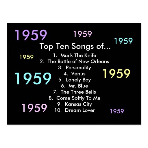 1959 Songs Postcard Zazzle