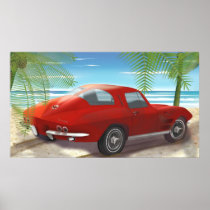 1963 Corvette Beach Scene Drawing Posters