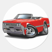 1966 Olds Cutlass Red Convertible Round Stickers