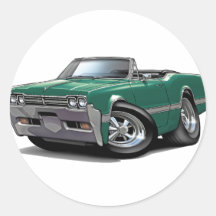 1966 Olds Cutlass Teal Convertible Round Sticker
