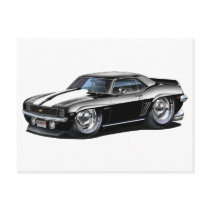 1969 Camaro Black-White Car Post Card
