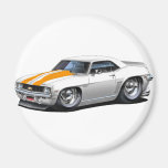 1969 Camaro SS White-Orange Car Fridge Magnets