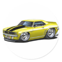 1969 Camaro Yellow-Black Car Round Stickers