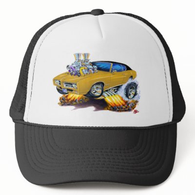1969 GTO Gold Car Trucker Hats by maddmaxart