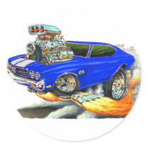 1970 Chevelle Blue-White Car Round Stickers