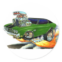 1970 Chevelle Green-Black Car Round Sticker