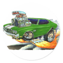 1970 Chevelle Green-White Car Round Stickers