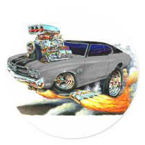 1970 Chevelle Grey-Black Top Car Round Sticker