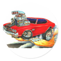 1970 Chevelle Red-Black Car Round Stickers