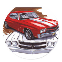 1970 Chevelle Red-White Car Round Stickers