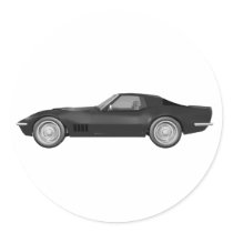 1970 Corvette Sports Car: Black Finish Round Sticker