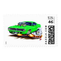 1970 Cuda Green Car Postage Stamp