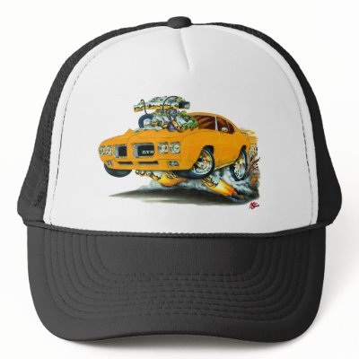 1970 GTO Orange Car Trucker Hats by maddmaxart