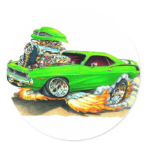 1970 Plymouth Cuda Green Car Round Sticker
