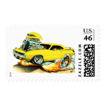 1970 Plymouth Cuda Yellow Car Stamp