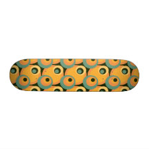 1970s overlapping disco circles yellow and green skate boards