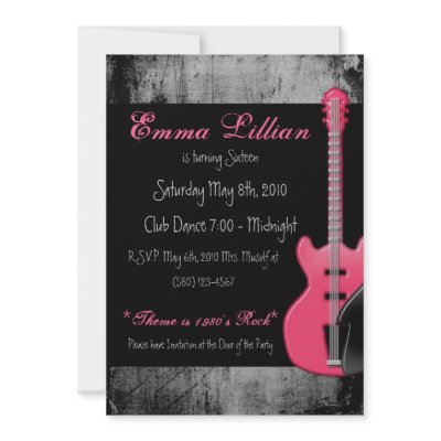 1980's Themed Sweet Sixteen Invite Pink Guitar by HollyMusolf