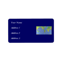 1994 Physical World Map - Tectonic Plates - USGS Custom Address Labels