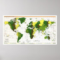 1999 CIA Time Zone Map of the World Print