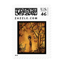 $19.95 Asian Girl Stamp Japanese Chinese Gold Flor