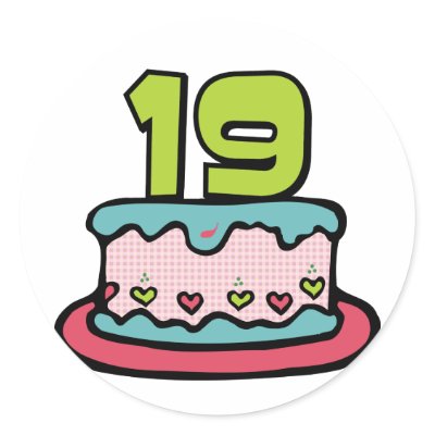 19 Year Old Birthday Cake Round Stickers by Birthday_Bash