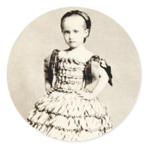 19th C. Defiant Little Girl Round Sticker