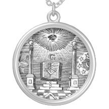 19th Century Masonic Blockcut engraving Necklace