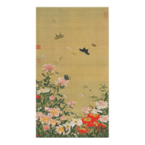 1. 芍薬群蝶図, 若冲 Flower and Butterfly, Jakuchu Posters