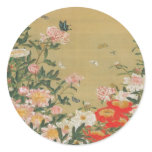 1. 芍薬群蝶図, 若冲 Flower and Butterfly, Jakuchu Round Stickers