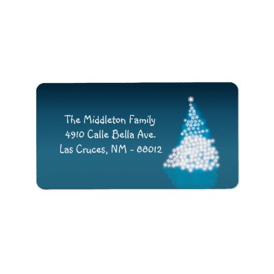 1.25'x2.75' Blue White XMAS Tree Mailing Label