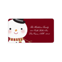 1.25"x2.75" Crimson Red Snowman Mailing Address Address Label