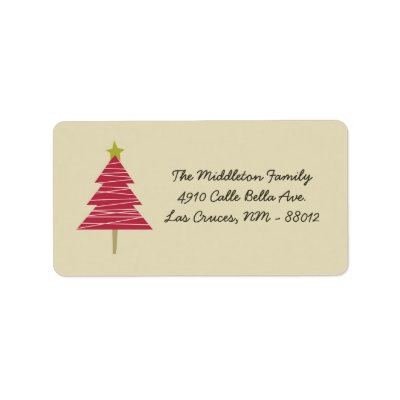 1.25'x2.75' Tan & Red XMAS Tree Mailing Address Custom Address Labels