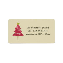 1.25"x2.75" Tan & Red XMAS Tree Mailing Address Custom Address Labels