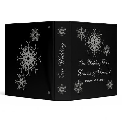 1.5' Black Silver Glitter Snowflake Wedding BINDER